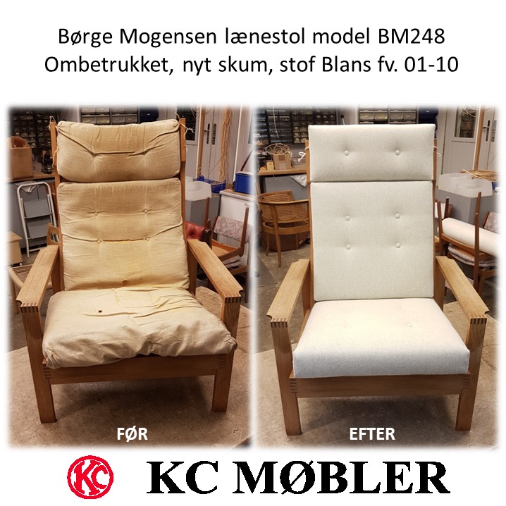 ombetrækning af Børge Mogensen lænestol model BM248  stof Blans