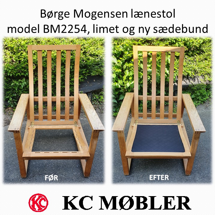 Børge Mogensen lænestol model BM2254, slædestol, medestol. Ny bund i sædet.