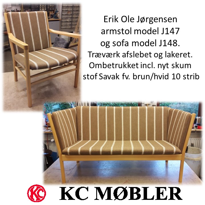 ombetrækning og nye hynder til Erik Ole Jørgensen stol model J147 og sofa model J148