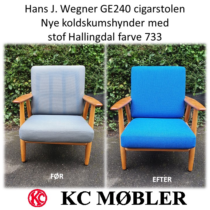 nye koldskums hynder til Hans J. Wegners cigarstol model GE240. Med stof Hallingdal farve 733