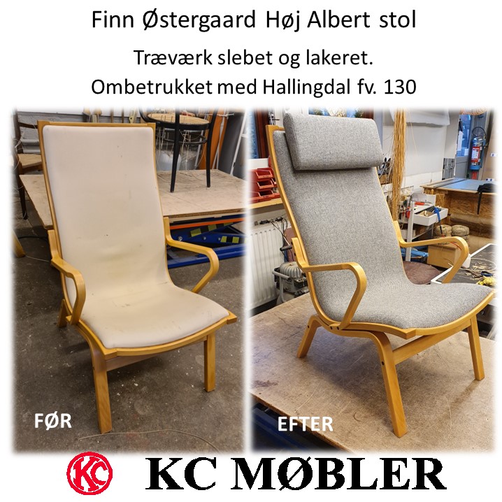 ombetrækning af Høj Albert stol designet af Finn Østergaard