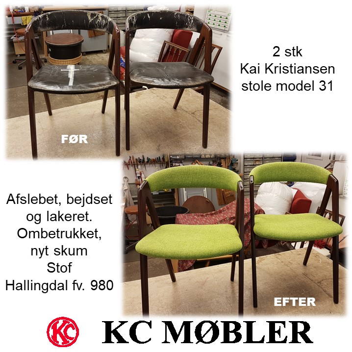 ombetrækning og renovering af Kai Kristiansen stole model 31