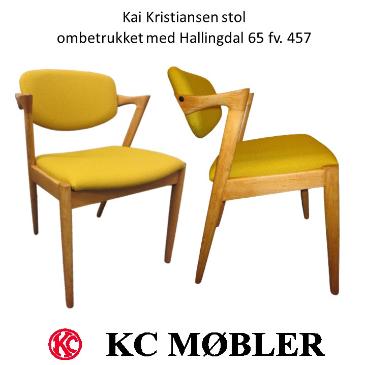 ombetrækning af Kai Kristiansen stol model 42 med vipperyg, z-stolen