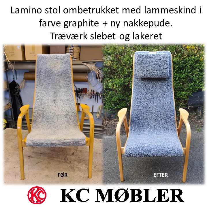 Ombetrækning af Swedese Lamino stol i lammeskind