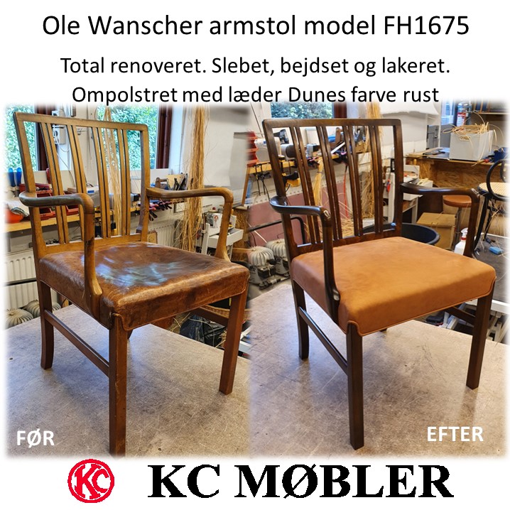 ombetrækning og renovering af Ole Wanscher armstol model FH1675