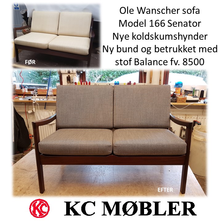 ombetrækning af Ole Wanscher sofa model 166 Senator med stof Balance