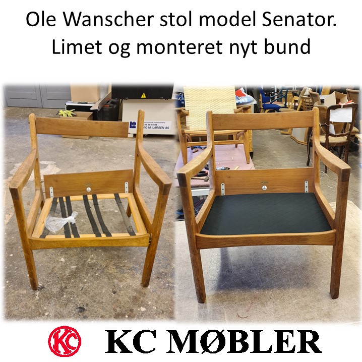 Ole Wanscher Senator armstol, montering af ny bund