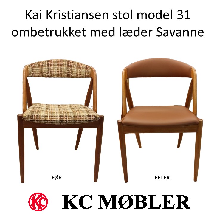 ompolstring af Kai Kristiansen stole model 31 med rund ryg.