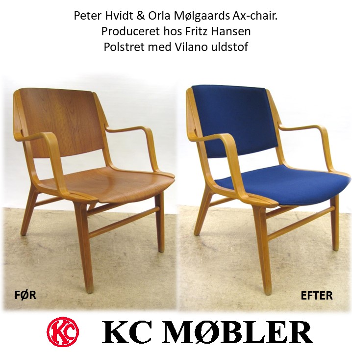 Peter Hvidt & Orla Mølgaard Ax-chair. Polstret med uldstof