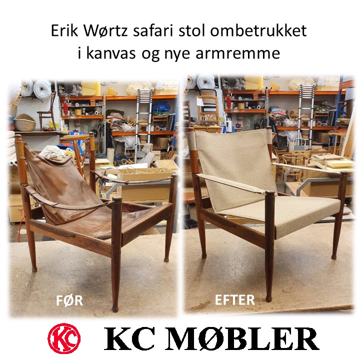 ompolstring af Erik Wørtz safari stol model 3