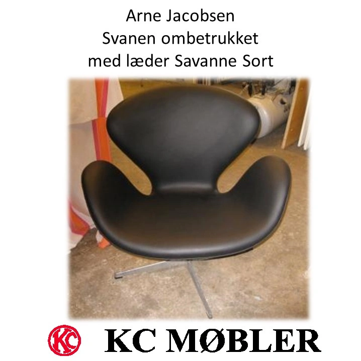 Arne Jacobsen Svanen ombetrukket i sort læder Savanne