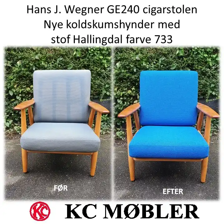 nye koldskums hynder til Hans J. Wegners cigarstol model GE240. Med stof Hallingdal farve 733