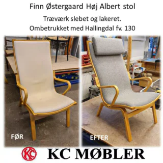 Høj Albert stol designet af Finn Østergaard, monteret nye gjorde