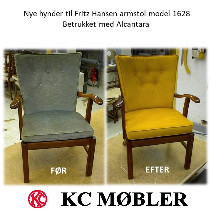 Nye hynder til Fritz Hansen armstol model 1628 i stof Alcantara